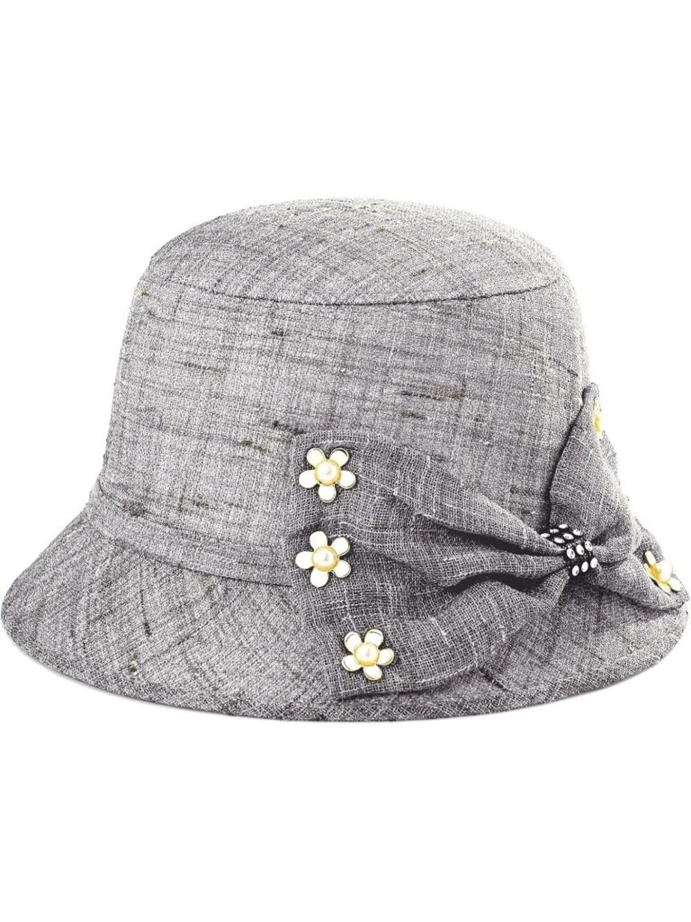 Women's Grey Vintage Felt Cloche inter Floral Fedora Imported Bucket Hat